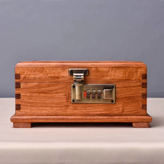 Burmese Pear Mortise And Tenon Structure Retro Password Ladies Storage Box